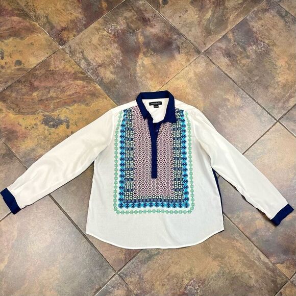 August Silk 1/2 Button Long Sleeve Blouse Large - Picture 3 of 10